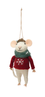 Felt Mouse in Hat and Sweater Ornament