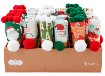 Christmas Print Pom Towels