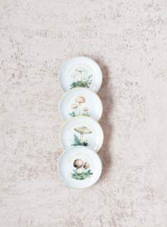 Stoneware Dish with Mushroom Image, Holiday Greeting and Gold Electroplating, 4 Styles