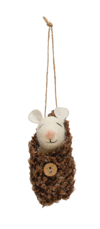 Wool Felt Baby Mouse in Swaddle Ornament