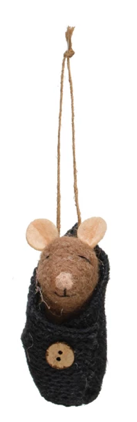 Wool Felt Baby Mouse in Swaddle Ornament