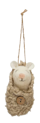Wool Felt Baby Mouse in Swaddle Ornament