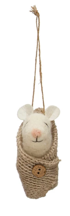 Wool Felt Baby Mouse in Swaddle Ornament