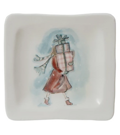 Stoneware Dish w/ Holiday Girl