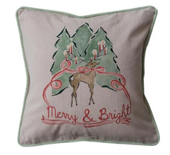 Square Cotton Chambray Printed Pillow w/ Velvet Piping & Back, 2 Styles