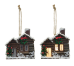 Wood Cabin Ornament w/ LED Light, 2 Styles