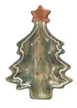 Hand-Painted Stoneware Christmas Tree Dish w/ Star