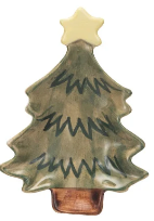 Hand-Painted Stoneware Christmas Tree Dish w/ Star