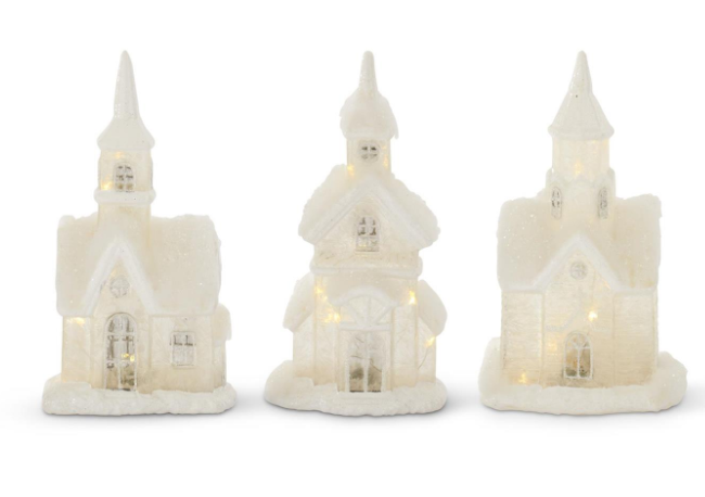 LED Glittered Frosted Glass Houses w/Snow &amp; Timers
