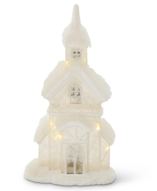 LED Glittered Frosted Glass Houses w/Snow &amp; Timers