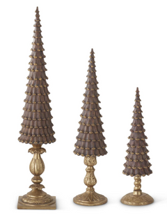 Set of 3 Resin Brown & Gold Pinecone Trees