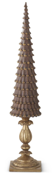 Set of 3 Resin Brown & Gold Pinecone Trees