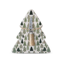 8.5 Inch Wood Christmas Trees Enameled Tree Serving Platter W/ Spreader