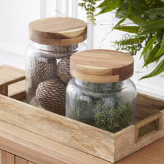 Nesting Natural Wood Trays with Gold Mesh Bottom