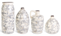 Ceramic Cream Crackle with Gray Floral Vases