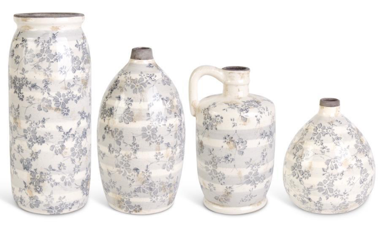 Ceramic Cream Crackle with Gray Floral Vases
