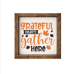 Grateful Hearts Gather Here – Rustic Wood Framed Sign