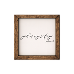 God is My Refuge – Rustic Wood Framed Sign