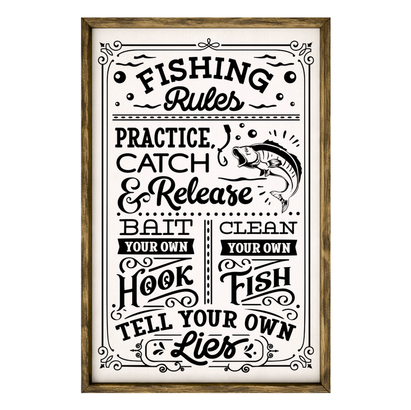 Fishing Rules – Rustic Wood Framed Sign