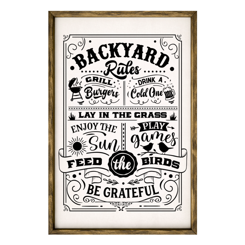 Backyard Rules – Rustic Wood Framed Sign