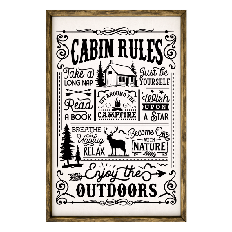 Cabin Rules – Rustic Wood Framed Sign