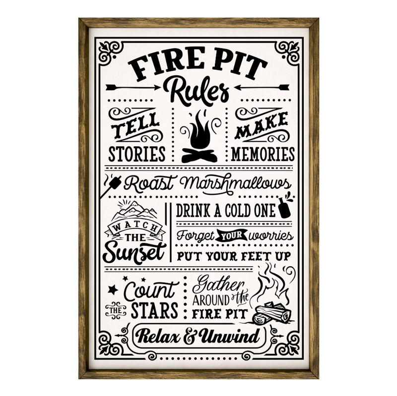 Fire Pit Rules – Rustic Wood Framed Sign