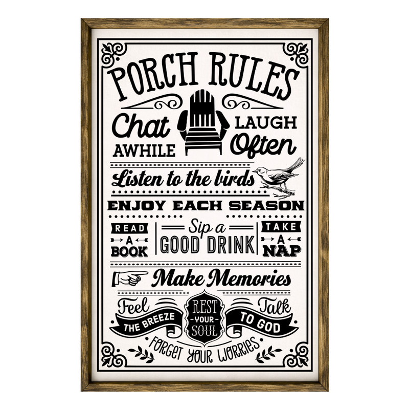 Porch Rules  – Rustic Wood Framed Sign