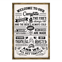 Welcome to Out Campsite – Rustic Wood Framed Sign