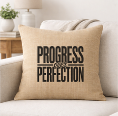 Progress Over Perfection – Faith-Inspired Linen Throw Pillow