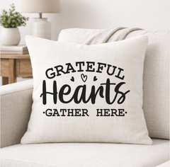 Grateful Hearts Gather Here – Faith-Inspired Linen Throw Pillow