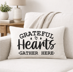 Grateful Hearts Gather Here – Faith-Inspired Linen Throw Pillow