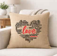 Love Is... – Faith-Inspired Linen Throw Pillow