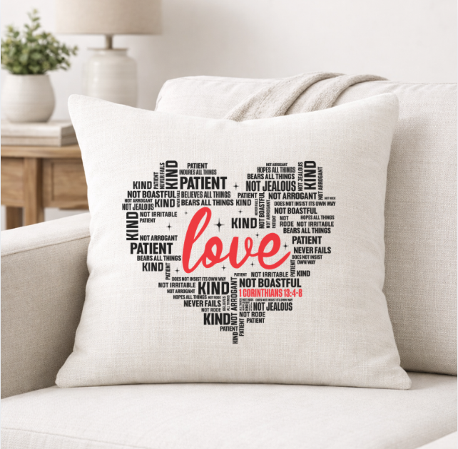 Love Is... – Faith-Inspired Linen Throw Pillow