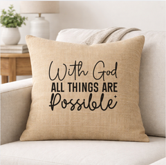 With God All Things Are Possible – Faith-Inspired Linen Throw Pillow