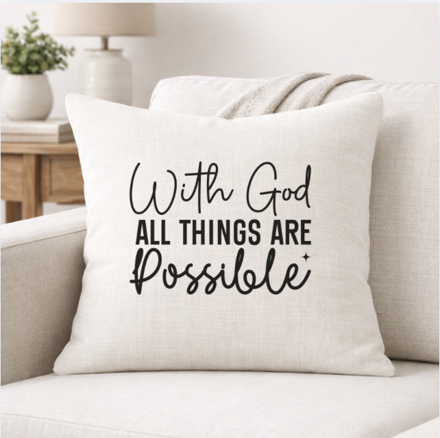 With God All Things Are Possible – Faith-Inspired Linen Throw Pillow