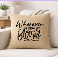 Bloom With Grace – Faith-Inspired Linen Throw Pillow
