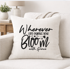Bloom With Grace – Faith-Inspired Linen Throw Pillow