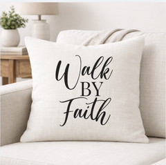 Walk By Faith – Faith-Inspired Linen Throw Pillow
