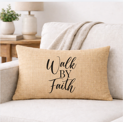 Walk By Faith – Faith-Inspired Linen Throw Pillow