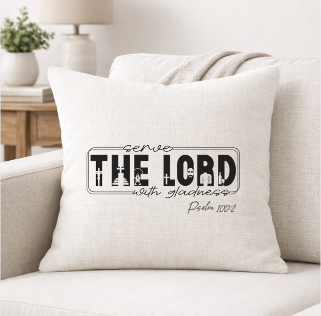 Serve The Lord – Faith-Inspired Linen Throw Pillow