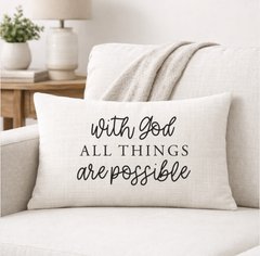 With God All Things Are Possible – Faith-Inspired Linen Throw Pillow