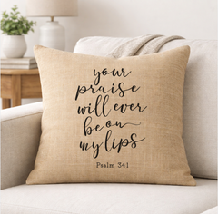 Psalm 34:1 – Faith-Inspired Linen Throw Pillow