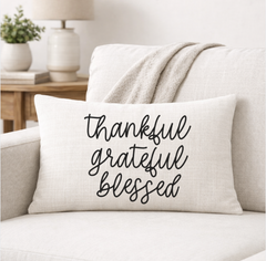 Thankful Grateful Blessed – Faith-Inspired Linen Throw Pillow