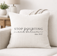 John 20:27 – Faith-Inspired Linen Throw Pillow