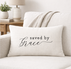Saved By Grace – Faith-Inspired Linen Throw Pillow