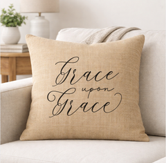 Grace Upon Grace – Faith-Inspired Linen Throw Pillow