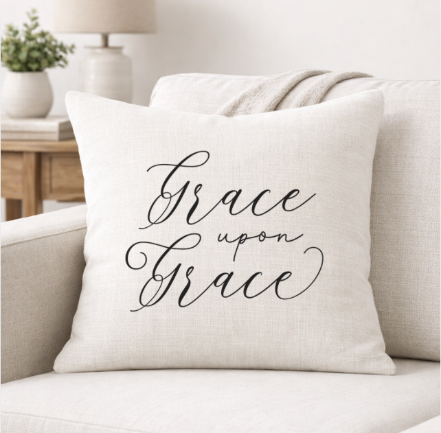 Grace Upon Grace – Faith-Inspired Linen Throw Pillow