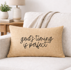 Gods Timing is Perfect – Faith-Inspired Linen Throw Pillow
