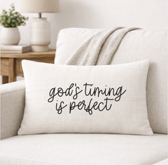 Gods Timing is Perfect – Faith-Inspired Linen Throw Pillow
