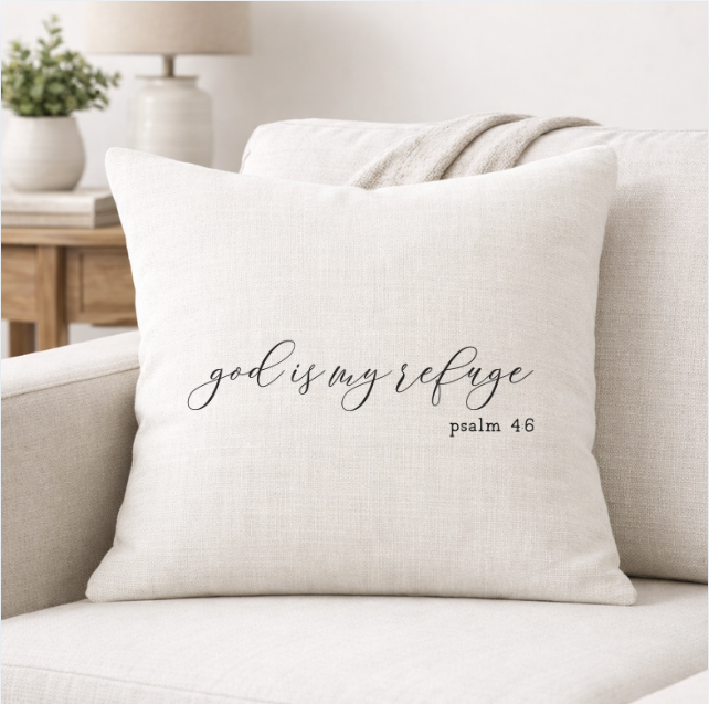 God is My Refuge – Faith-Inspired Linen Throw Pillow
